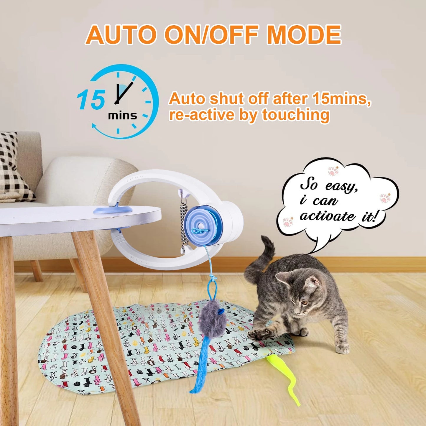 Door Hanging Automatic Retractable Kitten Toys with 3 Catnip Mice