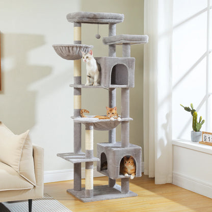Tall Cat Tree for Indoor Cats, Big Cat Tower with Super Large Hammock, Cat Climbing Tree with Scratching Posts, Condo House Black