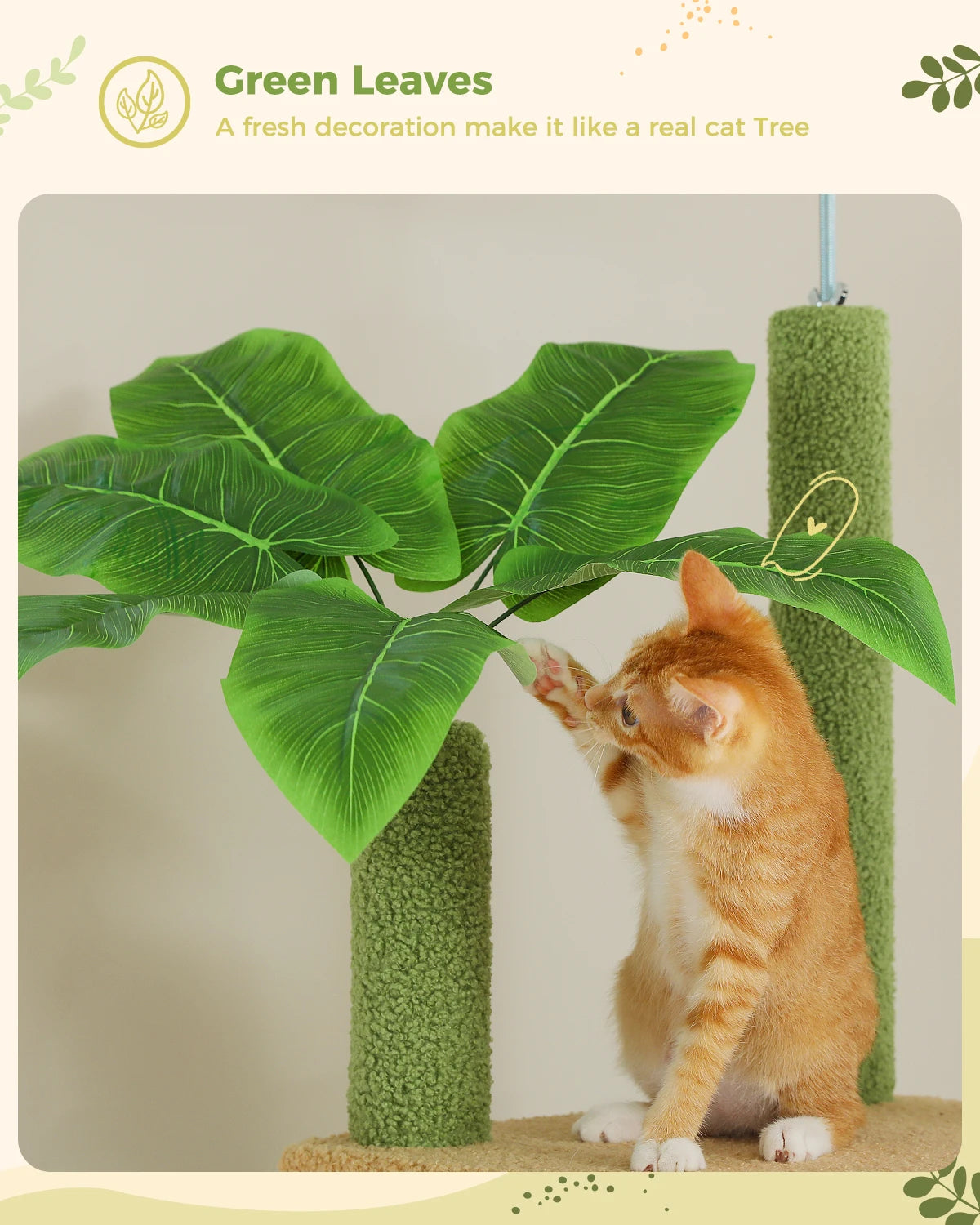 Cactus Cat Tree Tower,  Floor to Ceiling Cat Tower ,Adjustable Height with Cat Condo, Cozy Hammock and Scratching Post