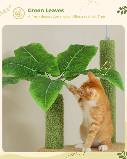 Cactus Cat Tree Tower,  Floor to Ceiling Cat Tower ,Adjustable Height with Cat Condo, Cozy Hammock and Scratching Post