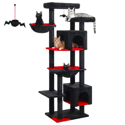 Tall Cat Tree for Indoor Cats, Big Cat Tower with Super Large Hammock, Cat Climbing Tree with Scratching Posts, Condo House Black