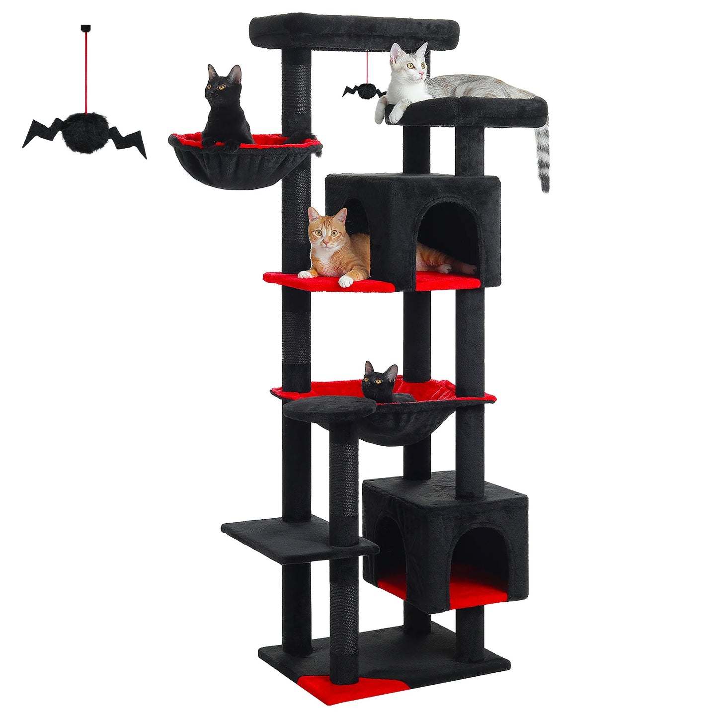 Tall Cat Tree for Indoor Cats, Big Cat Tower with Super Large Hammock, Cat Climbing Tree with Scratching Posts, Condo House Black