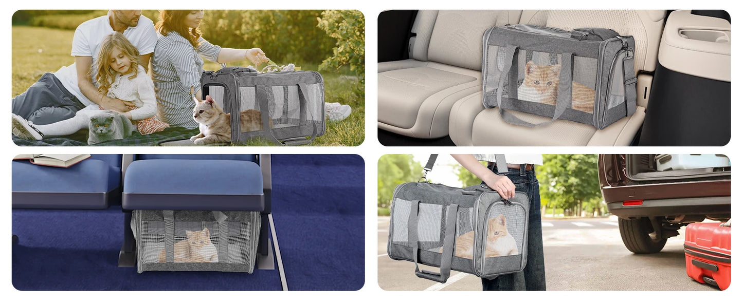 Airline Approved Pet Carrier for Cats and Dogs, Soft Travel Bag with Breathable Honeycomb Board,Removable Support Board for Pet