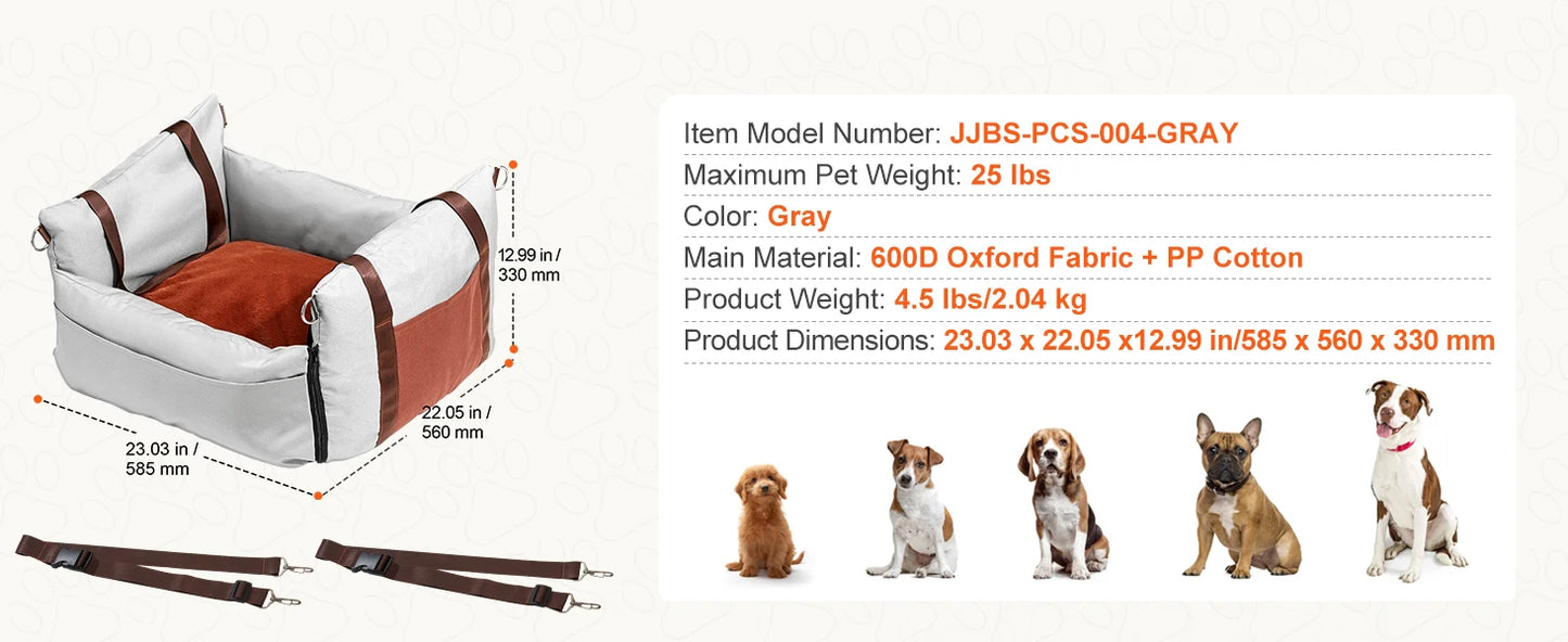 Dog Car Seat Waterproof Dog Booster Seat, Pet Car Seat with Clip-On Safety Leash, Car Bed for Medium or Large Dog