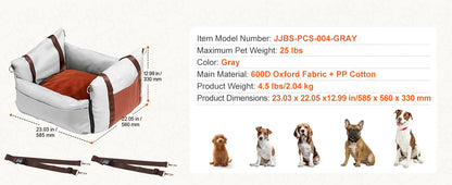 Dog Car Seat Waterproof Dog Booster Seat, Pet Car Seat with Clip-On Safety Leash, Car Bed for Medium or Large Dog