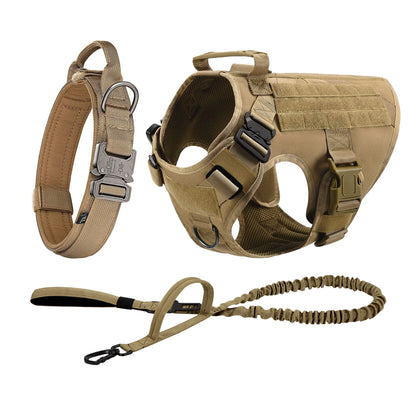 Tactical Dog Harness Collar Leash Molle Pouches For Medium and Large Dogs, Walking Vest Dog Harnesses