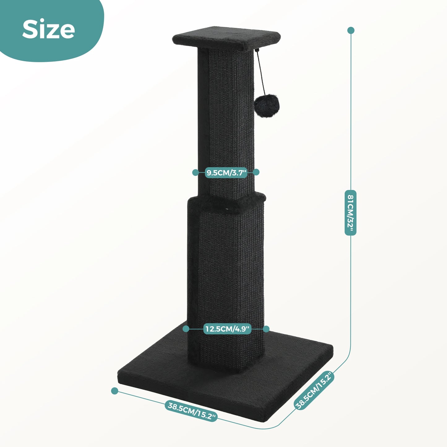 Large Cat Scratching Post for Indoor Cats, Ultimate Scratch Post with Woven Sisal Dangling Ball