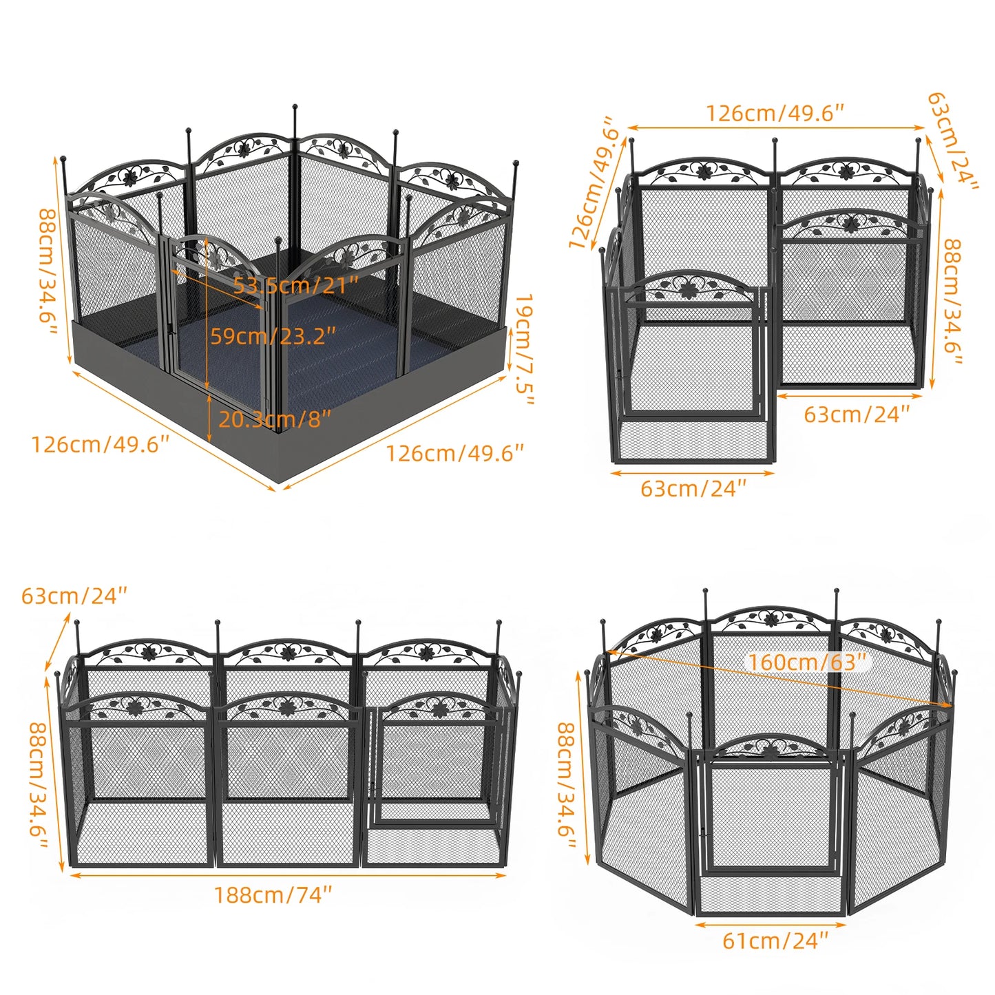 8 Panels DIY Heavy Duty Dog Playpen, Pen Outdoor or Indoor, Dog, Puppy Metal Fence with Waterproof Fertility Pad for Whelping,Training