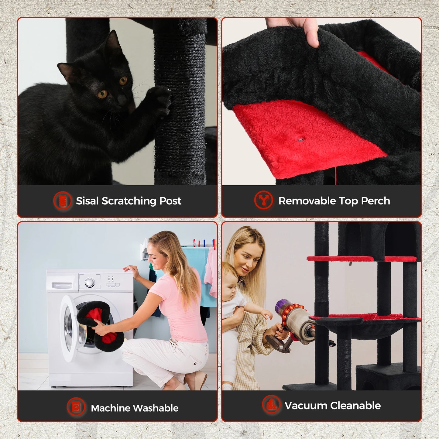Tall Cat Tree for Indoor Cats, Big Cat Tower with Super Large Hammock, Cat Climbing Tree with Scratching Posts, Condo House Black