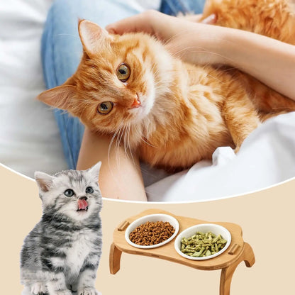 ATUBAN Cat Bowl with Stand,Smavles Cat Food Bowl Anti Vomiting Ceramic Cats Bowls With Stand, 15° Tilted Cats Water Bowl Set