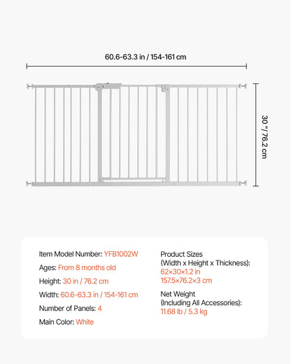 SucceBuy Baby Gate 28/30/36 Inches High, Dog Gate Easy Step Walk Thru, Child Pet Security, Pressure Mount Kit w/ Wall Cups