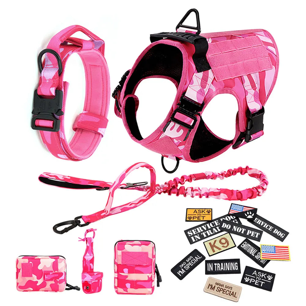 Military Pink Camouflage Dog Harness For Large and Medium Dogs , Adjustable Tactical Training Vest