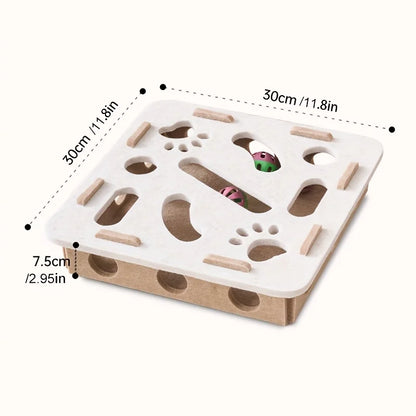 Interactive Cat Puzzle Toy, Felt Toy Box with Maze Tunnel, Bell, and Ball, Indoor Entertainment Cat Toy