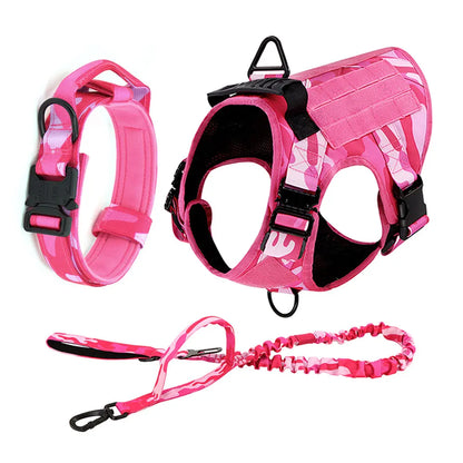 Military Pink Camouflage Dog Harness For Large and Medium Dogs , Adjustable Tactical Training Vest
