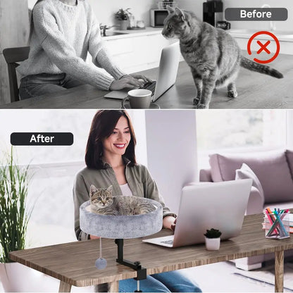 Desk Bed 360 Rotating amp Adjustable, Supports 44 lbs, Soft Faux Fur with DualSided Reversible Mat, Modern Indoor Cat Nest Furni