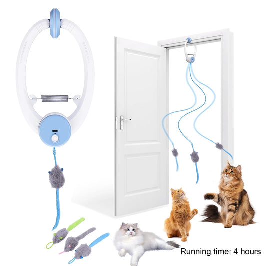 Door Hanging Automatic Retractable Kitten Toys with 3 Catnip Mice