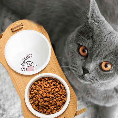 ATUBAN Cat Bowl with Stand,Smavles Cat Food Bowl Anti Vomiting Ceramic Cats Bowls With Stand, 15° Tilted Cats Water Bowl Set