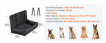 Dog Car Seat Waterproof Dog Booster Seat, Pet Car Seat with Clip-On Safety Leash, Car Bed for Medium or Large Dog