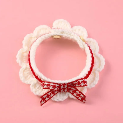 Cute Bow-knot Hand-knitted Cat or Puppy  Adjustable Collar