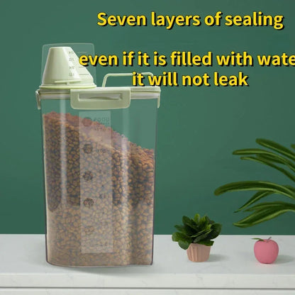 1.5kg/2kg Dog or Cat Food  Plastic Storage Tank with Measuring Cup, Container Moisture-proof Sealed Jar