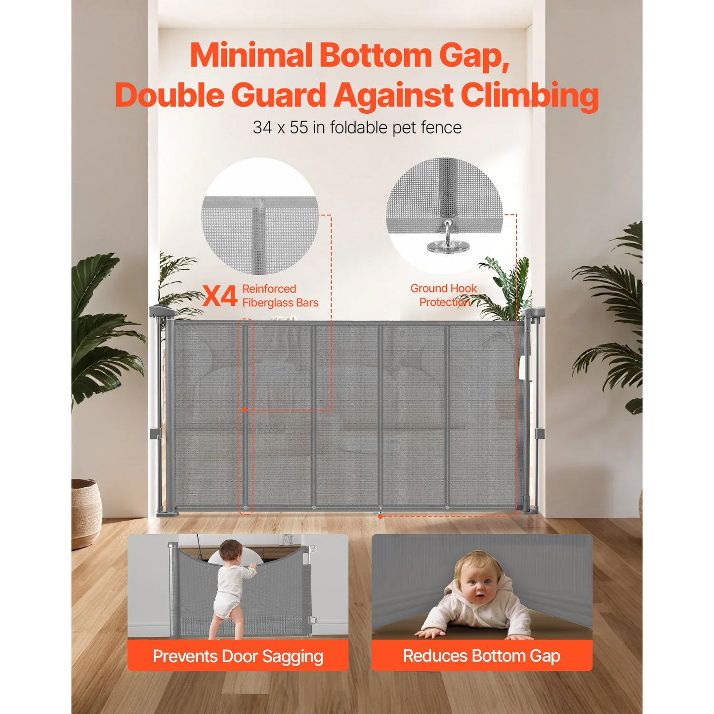 SucceBuy 55/71/110in Retractable Gate , 34in Tall , Extends Wide and Retractable Gate for Kids and Pets , Mesh Material , Easy to Install