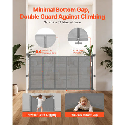 SucceBuy 55/71/110in Retractable Gate , 34in Tall , Extends Wide and Retractable Gate for Kids and Pets , Mesh Material , Easy to Install