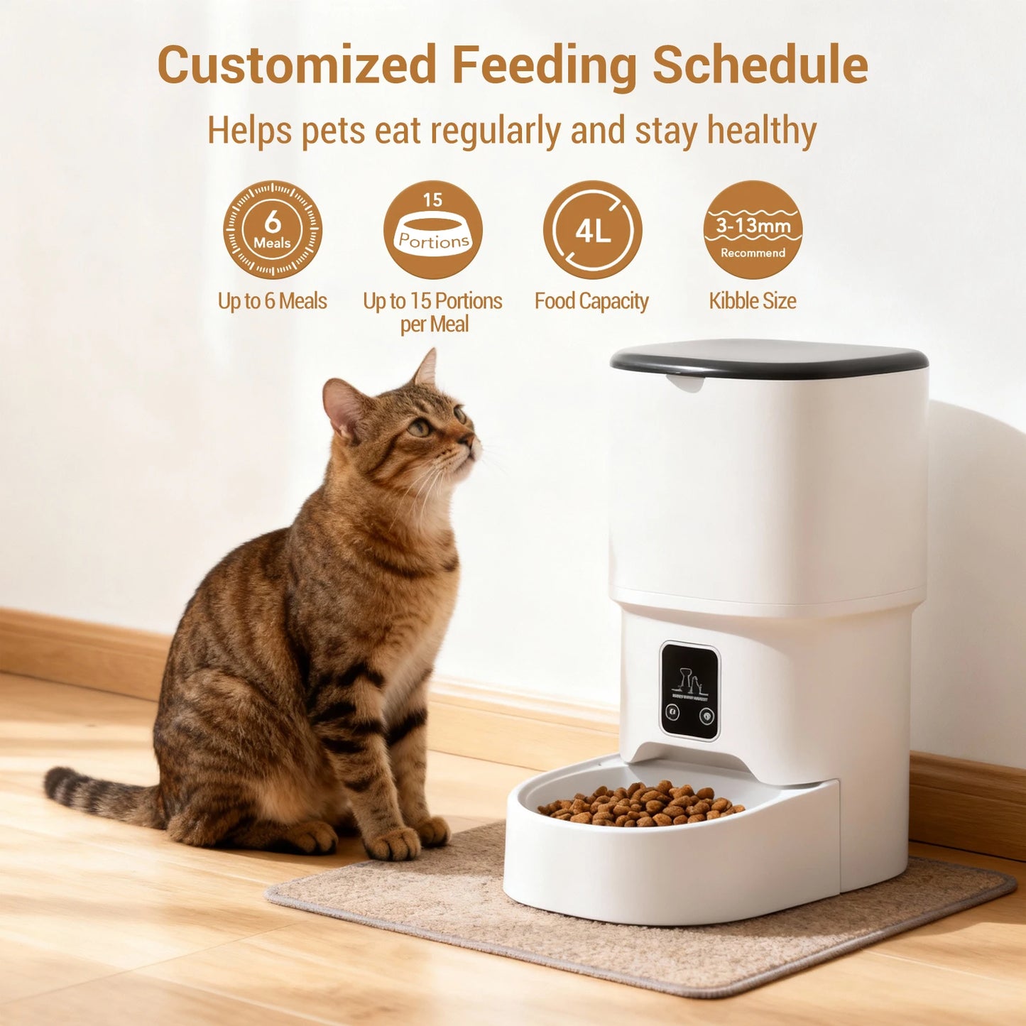Programmable 4L Automatic Pet Feeder for Small Dogs and Cats, Up to 6 Meals Daily, Timer/Portion Control, Pet Feeding Food Dispenser