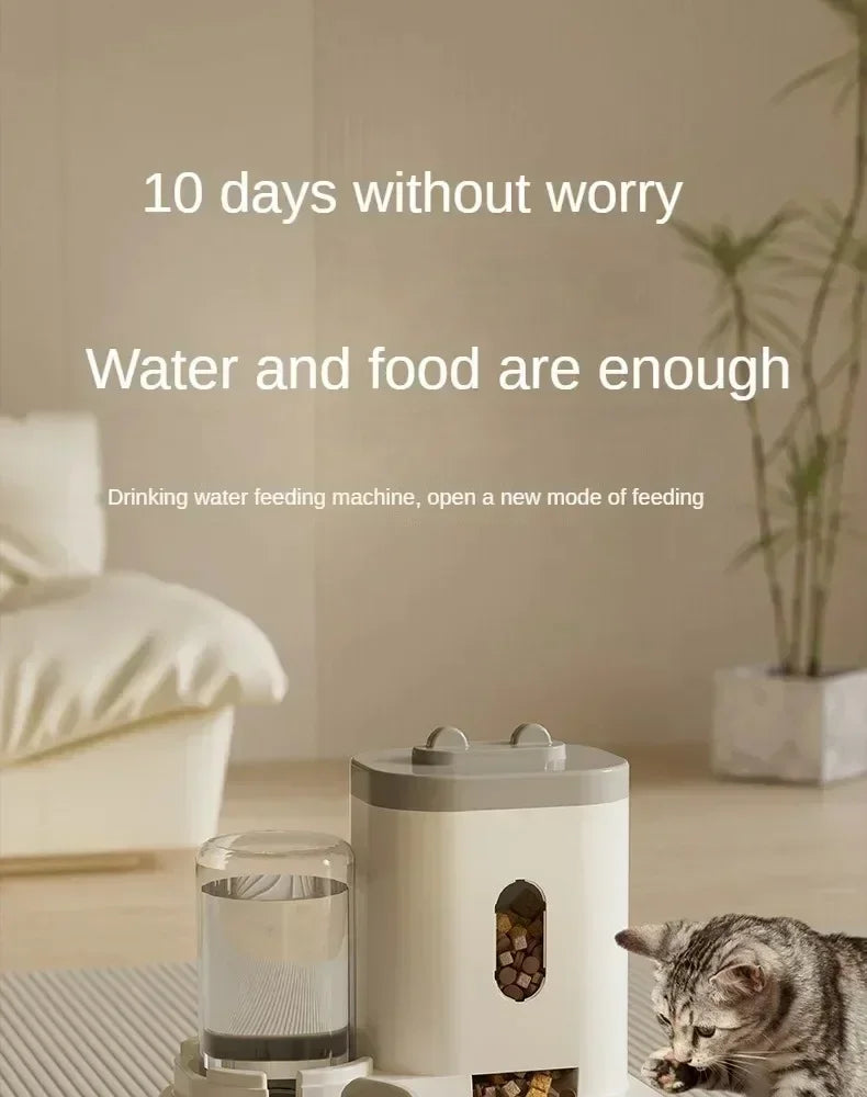 Automatic Feeder Dog or Cat Food Bowl With Water Fountain, Large Capacity Pet Food Storage Dispenser