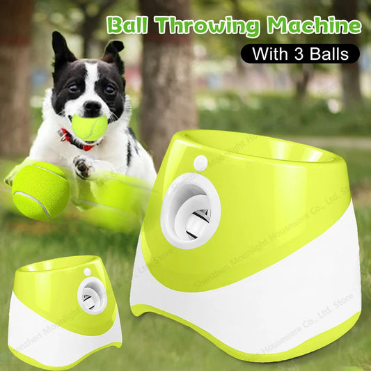 Pet Prime Automatic Dog Ball Thrower, Launcher, Interative Dog Fetch Machine with 3 Tennis Balls for Indoor/Outdoor Throwing Game