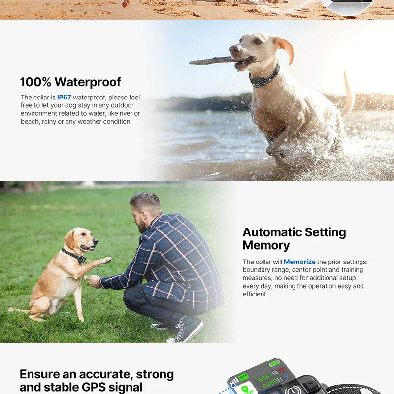 2025 Upgrade Pet GPS Wireless Electronic Fence Dog Fence and Barking Stopper, Dog Trainer Training Electric Shock Collar