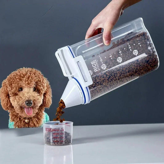 1.5kg/2kg Dog or Cat Food  Plastic Storage Tank with Measuring Cup, Container Moisture-proof Sealed Jar