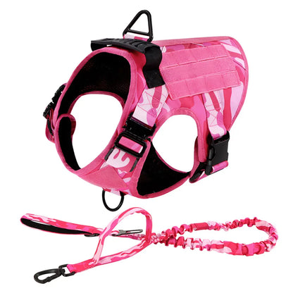 Military Pink Camouflage Dog Harness For Large and Medium Dogs , Adjustable Tactical Training Vest