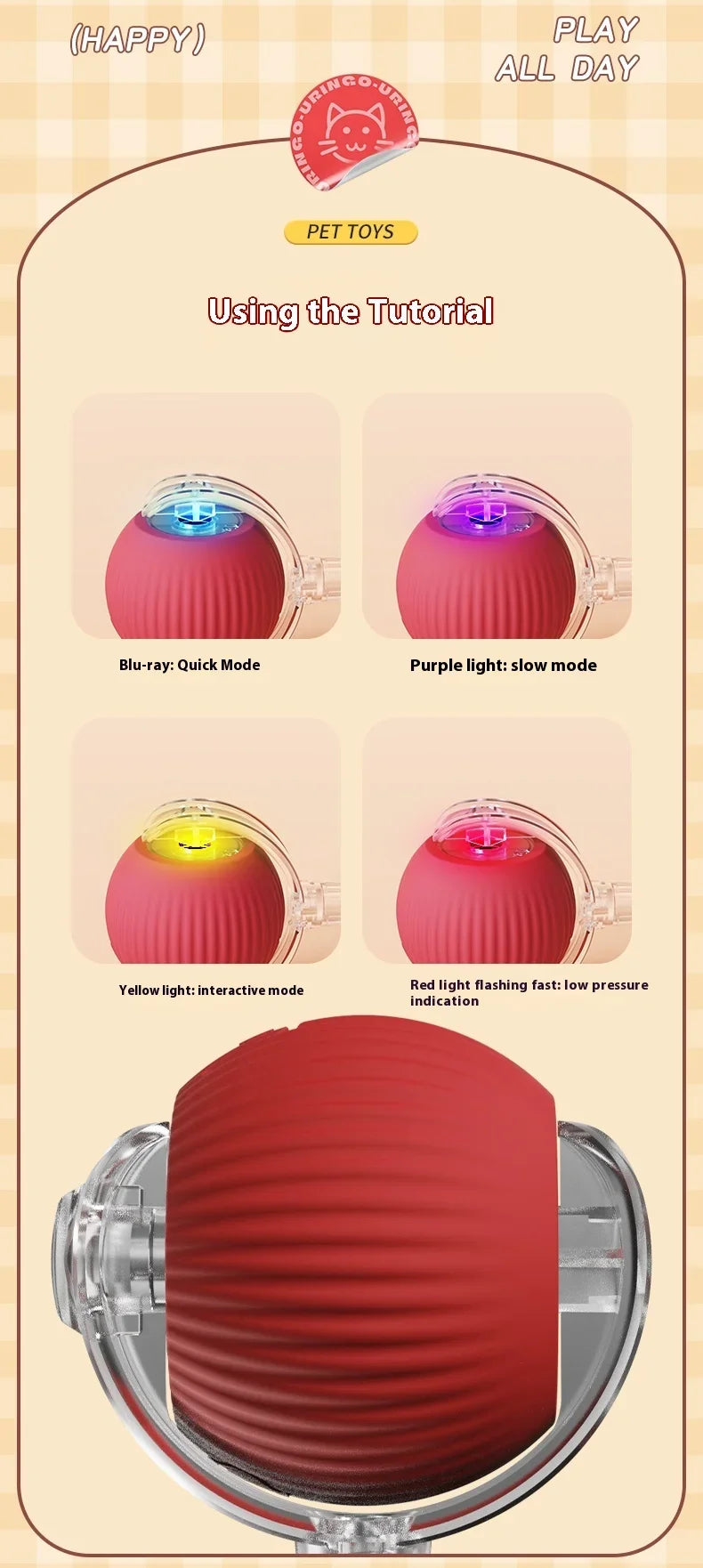 2Pcs Cat Interactive Ball, Automatic Rolling Ball Faux Tail ,Rechargeable Smart Pet Electric, Imitates a mouse