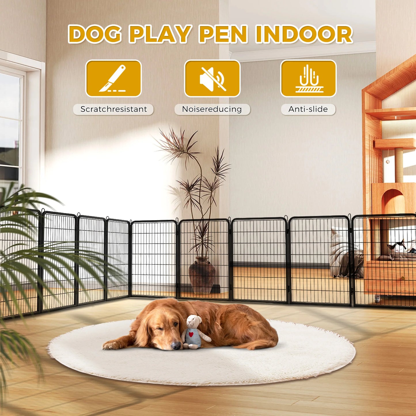 Dog Playpen with Door, Outdoor/Indoor Foldable Metal Pet Fence, Heavy Duty Exercise Pen for Yard, RV Camping
