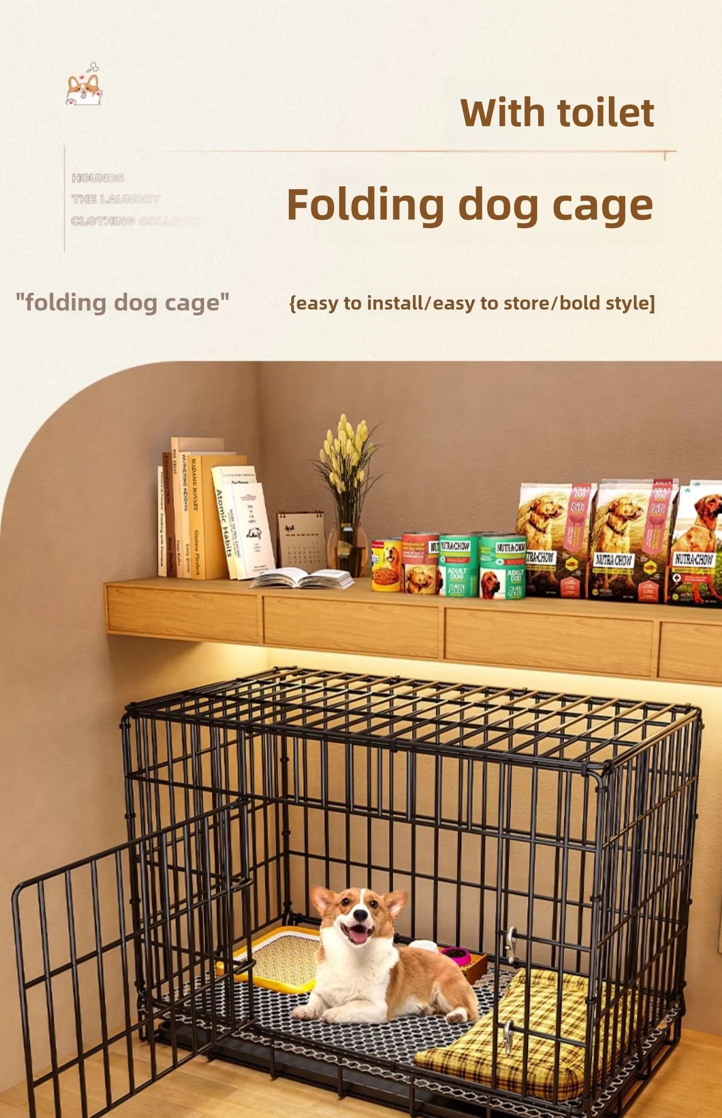 Dog Cage Small Indoor Folding with Toilet Teddy Bigbear, Medium Dog ,Corgi Border, Pet Kennel , House Kennel ,Pets House, Pet Fence