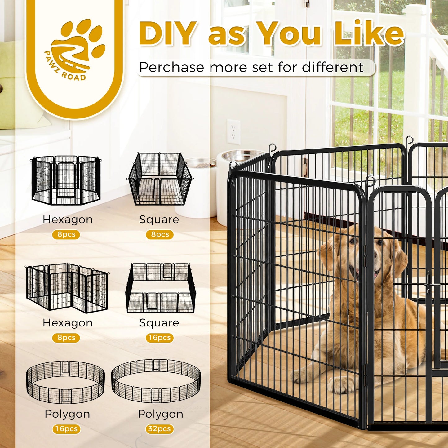 Dog Playpen with Door, Outdoor/Indoor Foldable Metal Pet Fence, Heavy Duty Exercise Pen for Yard, RV Camping