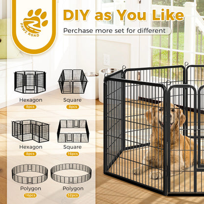 Dog Playpen with Door, Outdoor/Indoor Foldable Metal Pet Fence, Heavy Duty Exercise Pen for Yard, RV Camping