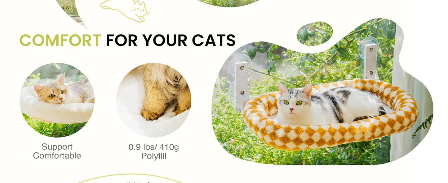 Foldable Cat Window Perch with 4 Strong Suction Cups Cordless Cat Window Hammock Removable Soft Cover White Brown Green