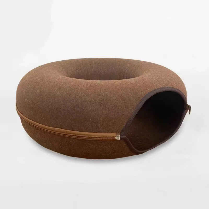Donut Cat Bed with Interactive Tunnel , Felt Indoor Toys for Cats