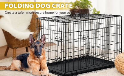 BestPet | Dog Crate | 48" | Black | Foldable Metal Kennel with Double Doors, Secure Slide-Bolt Latches, Leakproof Tray |