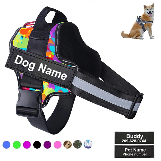 Dog Harness NO PULL Reflective, Breathable, Adjustable Pet Harness Vest with ID Custom Patch Outdoor Walking Dogs