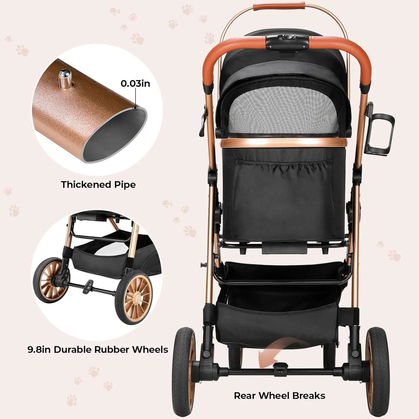 360° High Wheels Transport Foldable Cat and Dog Pet Stroller,  Max. load 25 kg/ 55lbs.