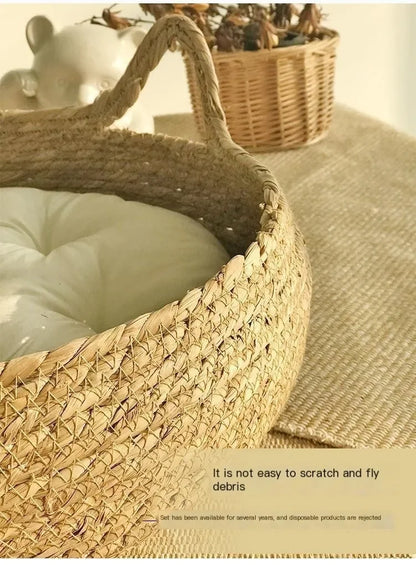 All Seasons Pure hand-woven rattan cat nest,  universal warm pad is removable and washable