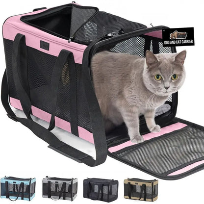 Cat Carrier Travel Bag Up to 15 Lbs,  Collapsible Small Dog Carriers, Top and Side Entry Breathable Mesh
