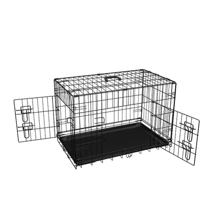 Dog Crate 36 Inch Medium Dog Cage with Divider, Leak-Proof Tray, Double Door,Folding Metal Wire Cage, Indoor Outdoor Travel