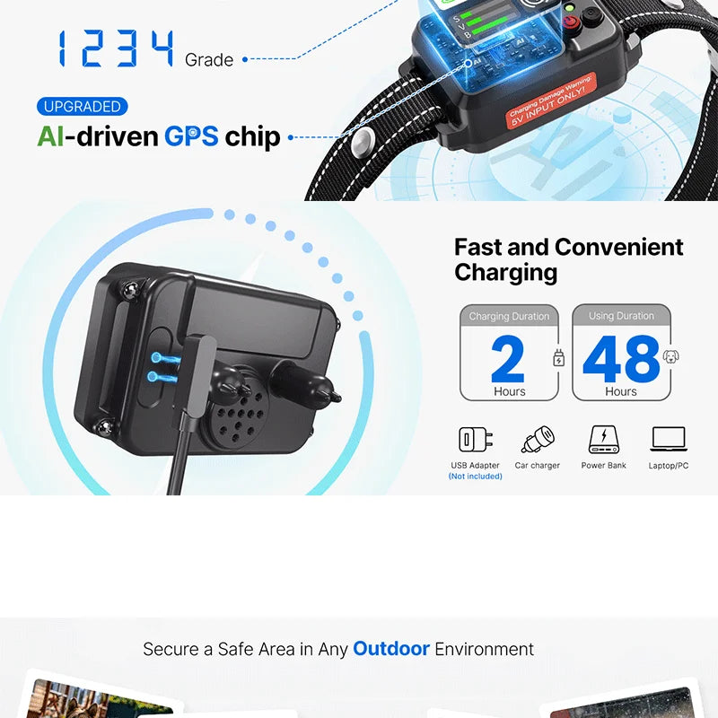 2025 Upgrade Pet GPS Wireless Electronic Fence Dog Fence and Barking Stopper, Dog Trainer Training Electric Shock Collar