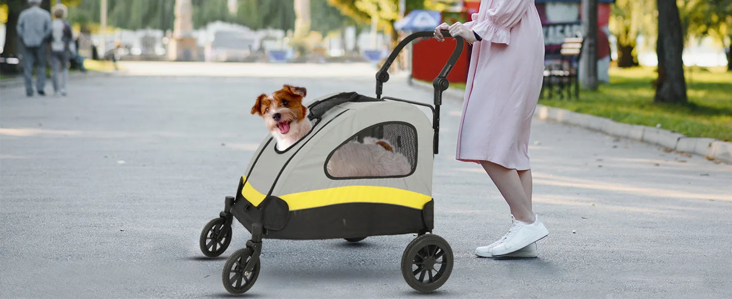 Premium Dog Stroller Pram 4 Wheel Foldable Cart, Pet Jogger Wagon for Small, Medium or Large Dogs