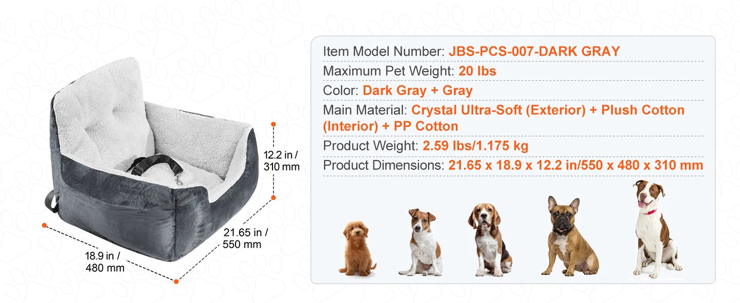 Dog Car Seat Waterproof Dog Booster Seat, Pet Car Seat with Clip-On Safety Leash, Car Bed for Medium or Large Dog