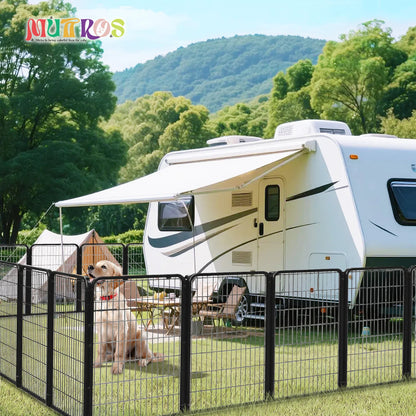 Dog Playpen with Door, Outdoor/Indoor Foldable Metal Pet Fence, Heavy Duty Exercise Pen for Yard, RV Camping