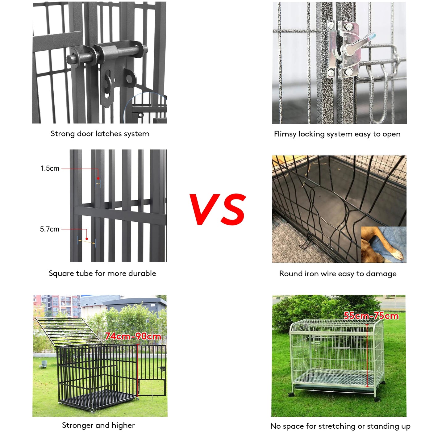 L XL XXL Heavy Duty Metal Dog Crate with 4 Lockable Wheels, 3 Doors and Removable Tray